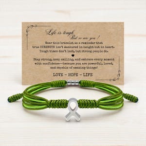 Non Hodgkins Lymphoma Awareness Bracelet, Lime Ribbon Bracelet For A Cause, Awareness Puzzle Ribbon Bangle Wristband, Surfer String Bracelet