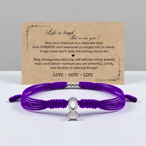 Purple Ribbon Awareness Bracelet for Pancreatic Cancer, Epilepsy, Alzheimer, Lupus, Animal Abuse, Colitis and More, Surfer String Bracelet