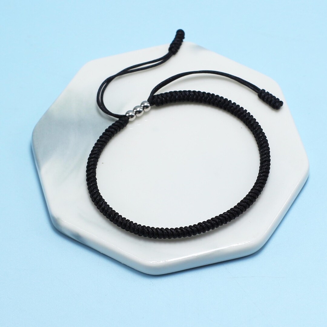 String Rope Bracelets Black Lucky and Protection Bracelet, Black Hand Braided Rope Thread ...