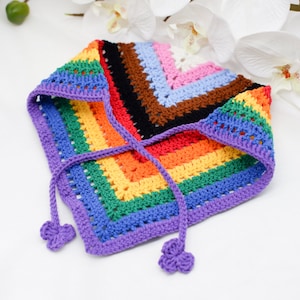 Progress Pride Bandana, Subtle LGBTQIA+ Gift, Gift Ideas for Them, Crochet Bandana, Rainbow Accessories
