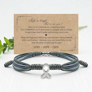 Parkinson Awareness Bracelet, Grey Riboon Bracelet For A Cause, Awareness Puzzle Ribbon Bangle Wristband,Surfer String Wrap Bracelet