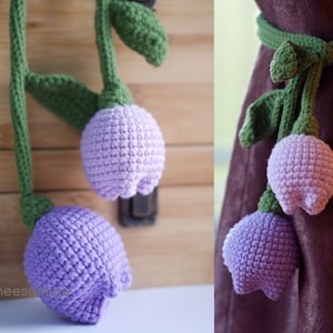 Purple Tulip  Crochet Curtain Tieback, Finished Items, Crochet Handmade Amigurumi, Macrame Curtain Tieback for Decoration