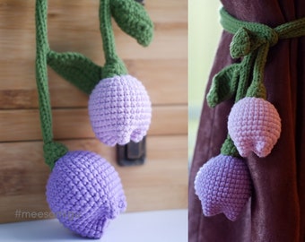 Purple Tulip  Crochet Curtain Tieback, Finished Items, Crochet Handmade Amigurumi, Macrame Curtain Tieback for Decoration