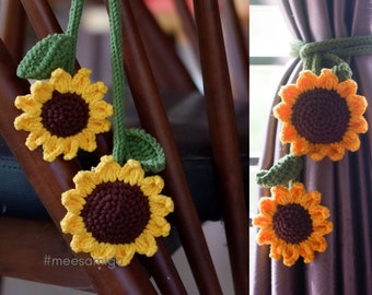 Stuning Sunflower Crochet Curtain Tieback, Finished Items, Crochet Handmade Amigurumi, Macrame Curtain Tieback for Decoration