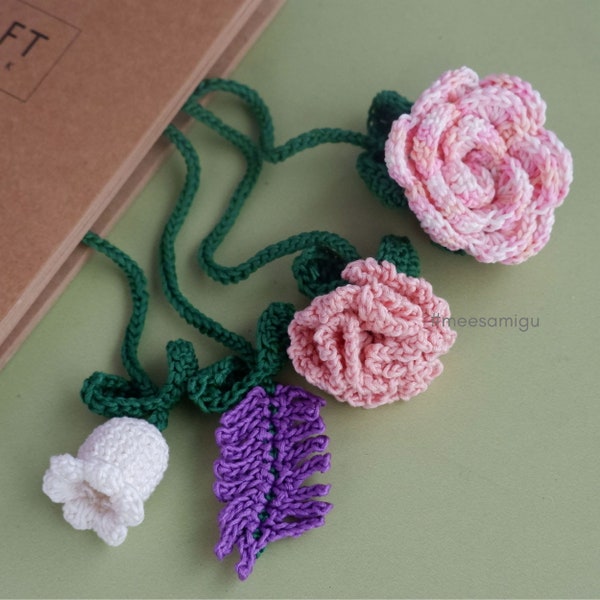 Lily of the Valley, Carnation, Lavender, Rose and Flower Crochet Bookmark, Elegant Bookmark for Book Worms, Flower Bookmark, Flower Gift