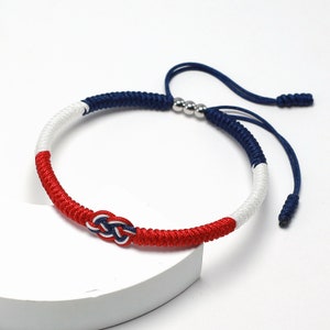 USA Infinity Bracelet, Country Pride, Country Flag Color Tibetan Wrist Wrap Bracelet, Handmade Amulet and Boho Style Rope Lucky Bracelet