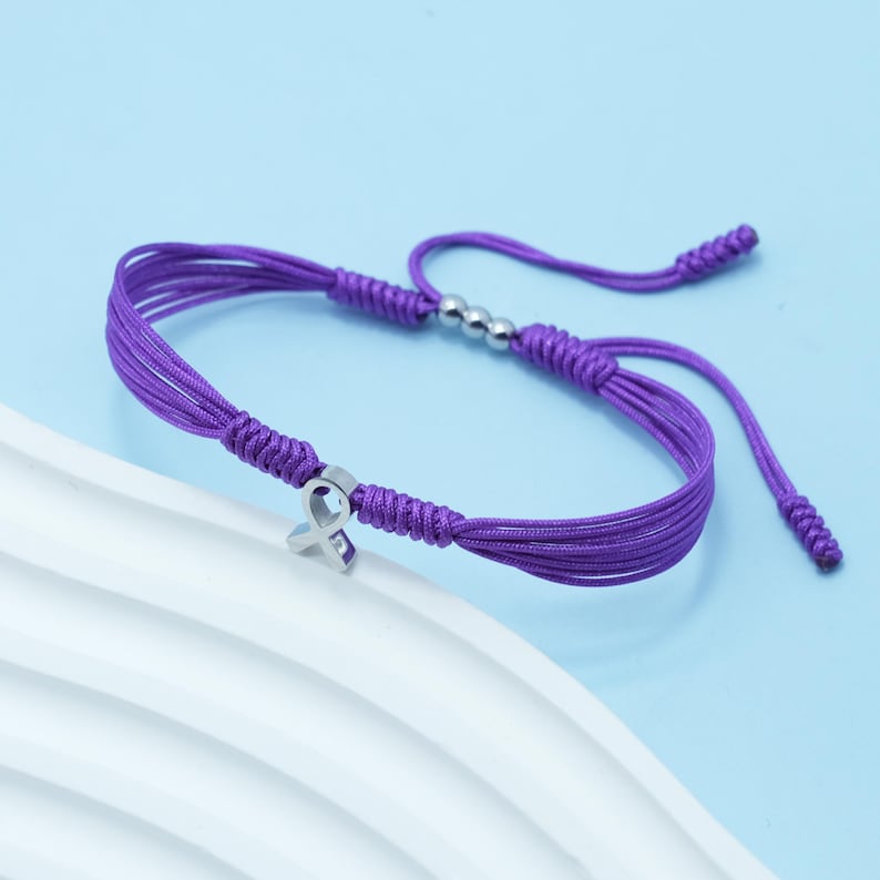 Bauchspeicheldrüsenkrebs-Bewusstseinsband, Lila Armband, Bewusstseinsarmband, Glück und Schutz Armbänder für Krieger Bild 2