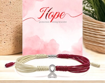 Burgundy and Ivory Ribbon Awareness Bracelet for Head Neck and Throat Cancer, Oral Squamous Cell Carcinoma, Laryngeal Pharyngeal Cancers