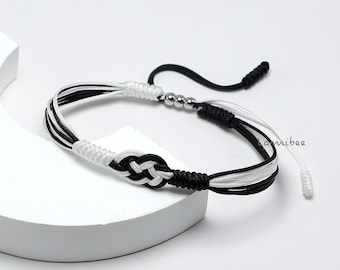 White and Black Infinity Protection Bracelet, Forever Lucky and Safe Multiple Color Tibetan Bracelet, Surfer String Wrap Bracelet for Couple