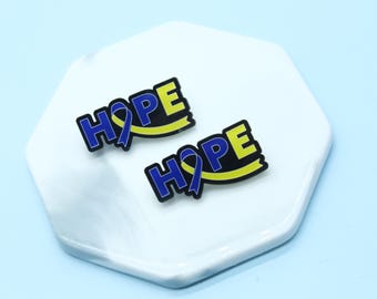 Síndrome de Down, Pin con lazo y letra de esperanza azul y amarillo, Pin de esperanza azul y amarillo, Regalos, Broches
