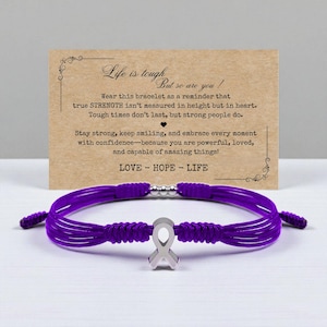 Pancreatic Cancer Awareness  Ribbon Awareness Bracelet, Purple Awareness Bracelet, Luck and Protection Bracelets for Warriors