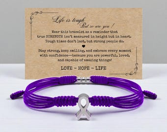 Pancreatic Cancer Awareness  Ribbon Awareness Bracelet, Purple Awareness Bracelet, Luck and Protection Bracelets for Warriors