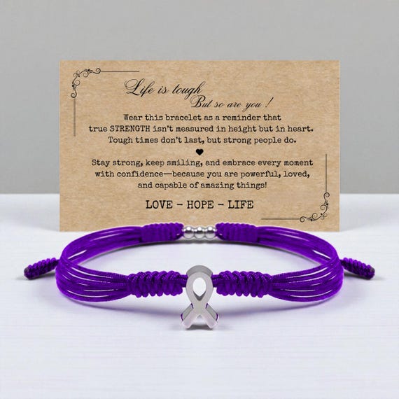 Pancreatic Cancer Awareness  Ribbon Awareness Bracelet, Purple Awareness Bracelet, Luck and Protection Bracelets for Warriors
