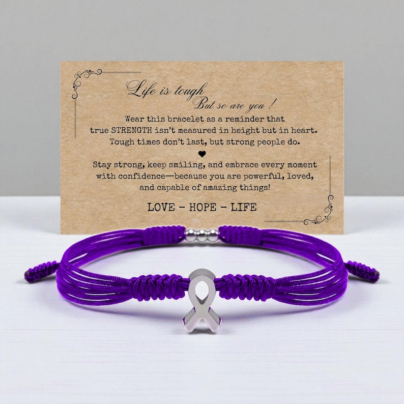 Bauchspeicheldrüsenkrebs-Bewusstseinsband, Lila Armband, Bewusstseinsarmband, Glück und Schutz Armbänder für Krieger Bild 1