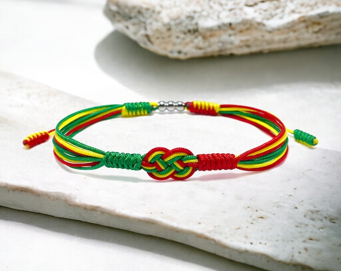 Rasta Infinity String Bracelet, Rasta Proud, Patriotic Bracelet, Country Proud Flag Color Bracelet, Luck and Protection Surfer Bracelet