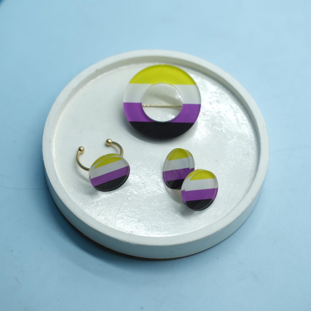 Non-binary Pride Set, Non-binary 14K Gold Plated Set for Pride Month ...