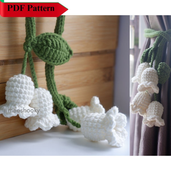 PDF Download Lily Of the Valley Crochet Curtain Tieback, Crochet Handmade Amigurumi, Macrame Curtain Tieback for Decoration