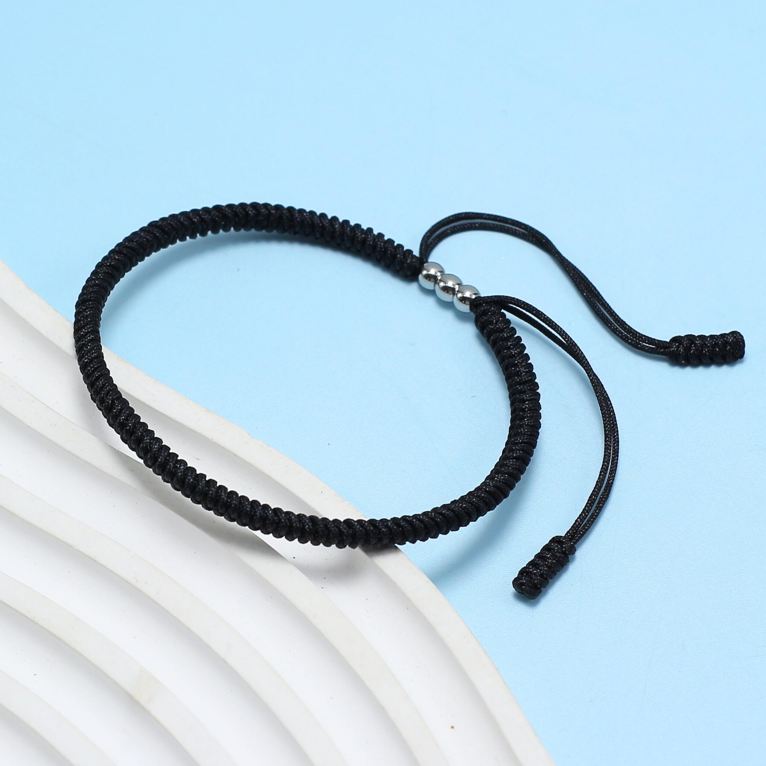 String Rope Bracelets Black Lucky and Protection Bracelet, Black Hand Braided Rope Thread ...