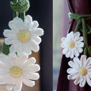 Custom Color - White Daisy  Crochet Curtain Tieback, Finished Items, Crochet Handmade Amigurumi, Macrame Curtain Tieback for Decoration