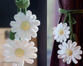 Custom Color - White Daisy  Crochet Curtain Tieback, Finished Items, Crochet Handmade Amigurumi, Macrame Curtain Tieback for Decoration