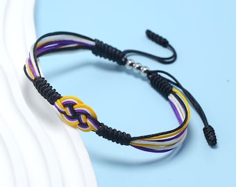 Non-Binary Infinity String Bracelet, Non-Binary Stuff Flag, Pride Bracelet, Love LGBTQIA+ Pride, Surfer Bracelet, Boho Rope Bracelet Bangles