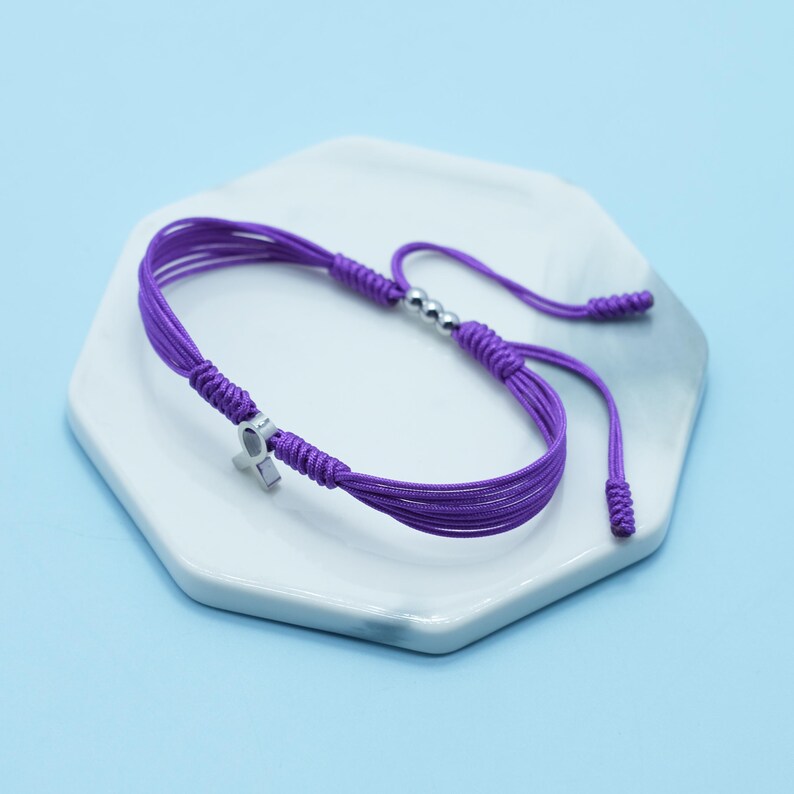 Bauchspeicheldrüsenkrebs-Bewusstseinsband, Lila Armband, Bewusstseinsarmband, Glück und Schutz Armbänder für Krieger Bild 5