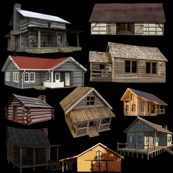 12 Old Barn and Houses Photoshop Overlays, Barn, House, Old Houses, Log Cabins, Landscape, Scenery, Digital Download, Instant Download, PNG