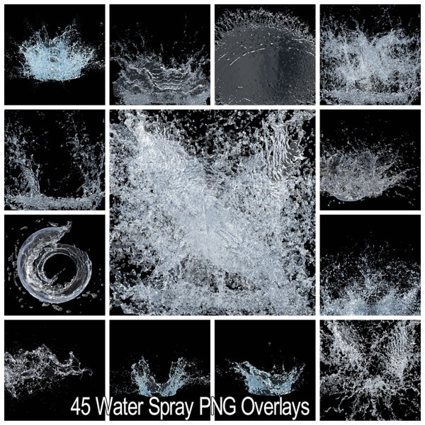 Water Splash Photoshop Overlays, Water Splash Overlays, Water Drop Overlays, Photoshop Overlays, Splash Overlays, PNG Overlays, Digital