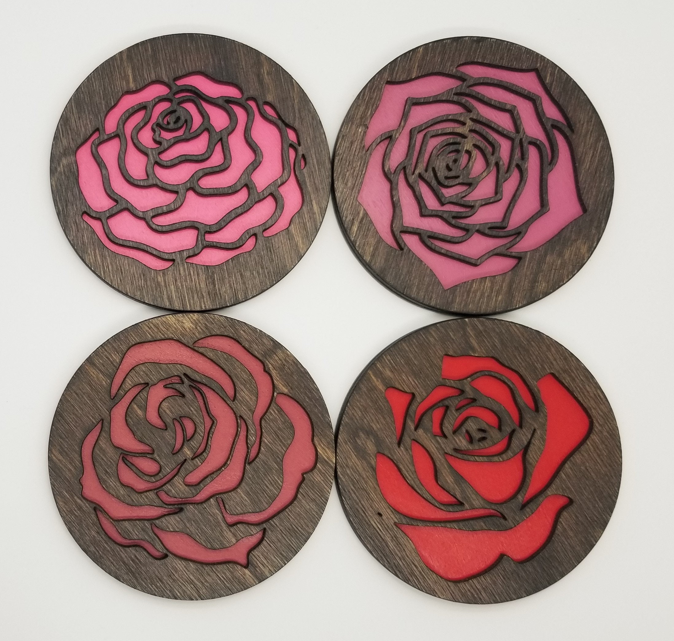 Rose Floral Coasters // Handpainted Etsy