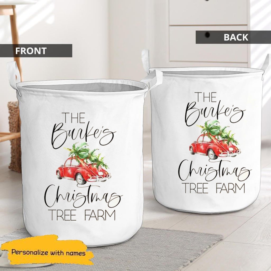 Custom Christmas Tree Farm Laundry Basket Personalized Family Etsy