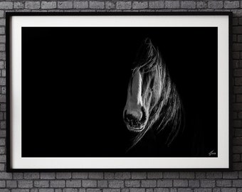 Minimalist Horse Photography, Wild Horse Print, Black And White Photograph, Moody Wall Art, Unique Fine Art Photography, Edgy Wall Art