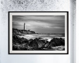 Black And White Wall Art, Lighthouse Photography, Large Wall Art, Nature Photography, Monochrome Wall Art, Fine Art Photography,Modern Décor