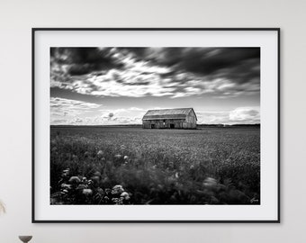 Home Decor Farmhouse - Unique Fine Art Photography - Grunge Wall Art - Black and White Painting - Luxe Minimalist Décor - Old Barn Print