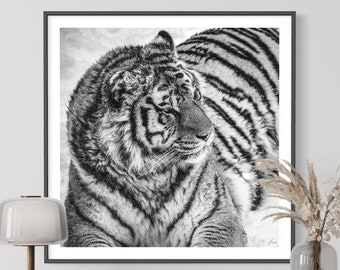 Wild Tiger Fine Art Photography Print, Tiger Wall Art, Wildlife Poster, Black And White Animal Art , Modern Decor, Boho Decor, Rustic Decor