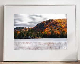 Fall Forest Art, Canada Photography, Autumn Illustration, Fine Art Photography, Changing Of Seasons Art, Colorful Forest Art, Lake Poster