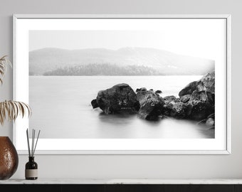 Black And White Landscape Photography, Fine Art Photography Print, Lake Landscape Poster, Nature Landscape Wall Decor, Living Room Decor