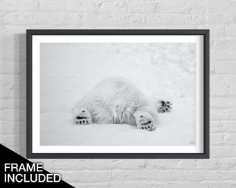 Polar Bear Art Print, Photography Print With Frame, Large Size Print, Wildlife Photography, Living Room Wall Art, Black And White Fine Art