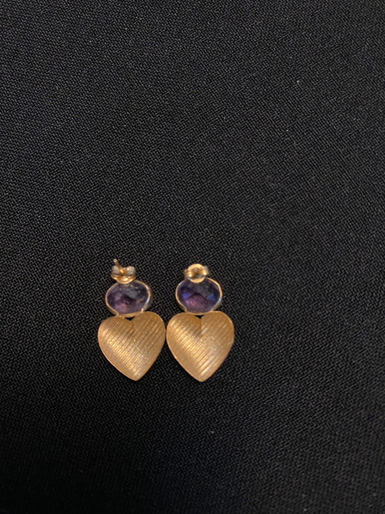 Amethyst Tri Color Gold Heart drop earrings