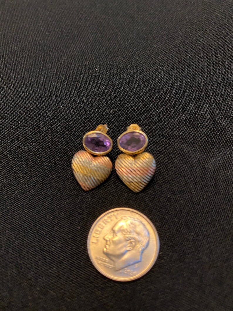 Amethyst Tri Color Gold Heart drop earrings