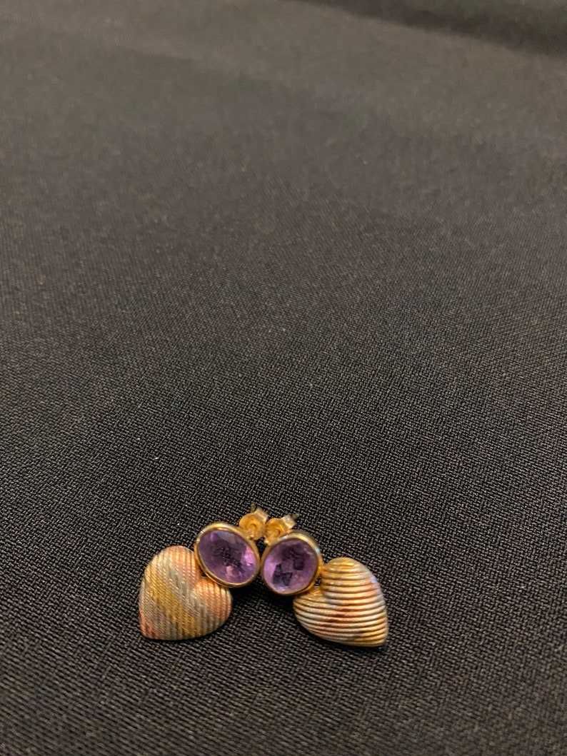 Amethyst Tri Color Gold Heart drop earrings