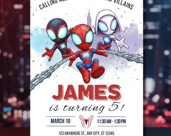 Editable Spidey Birthday Invitation Template, Spiderman Birthday Party Invites, Watercolor Spidey And His Friends Invite Instant Download