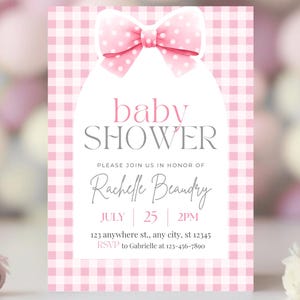 Pink Bow Baby Shower Invitation Template - Editable Coquette Bow Baby Shower Girl Invite - Digital Instant Download