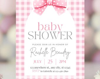 Pink Bow Baby Shower Invitation Template - Editable Coquette Bow Baby Shower Girl Invite - Digital Instant Download