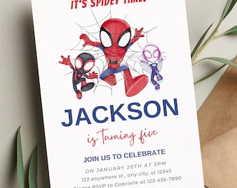 Spidey Birthday Invitation Template - Spiderman Birthday Party Invite - Editable Spidey And His Amazing Friends Invite Instant Download