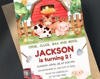 Farm Birthday Invitation Template, Barnyard Tractor Party Invite Editable, Printable Farm Animals Birthday Invite Boy, Digital Download