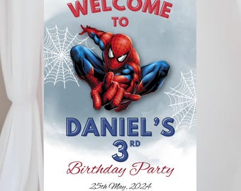 Spiderman Welcome Sign Template Instant Download, Editable Spider-man Welcome Board Birthday Party Boy, Superhero Theme Party Decorations