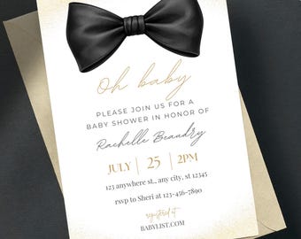 Elegant Bow Tie Baby Shower Invitation Editable Template, Boy Baby Shower Invite, Printable Invitation, Neutral Personalized Baby Shower