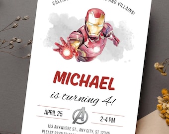 Iron Man Birthday Invitation Template - Printable Ironman Birthday Party Invite - Editable Boy Party Invite Digital Instant Download