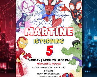 Spidey And His Amazing Friends Birthday Invitation Template - Editable Spidey Party Invites - Printable Birthday Boy Invite Digital