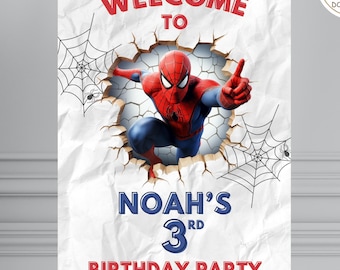 Spiderman Welcome Sign - Editable Spider man Welcome Board for Birthday Party - Printable Poster Superhero Theme Sign Template